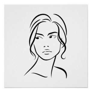 Minimalist Abstract Woman Face Line Art Drawing 4  Poster