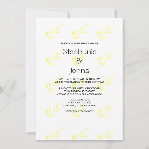 Minimalist Abstract Yellow Leaves Artsy Wedding  Invitation
