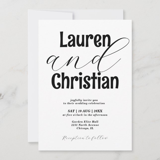 Minimalist Accented Names Wedding  Invitation (Front)
