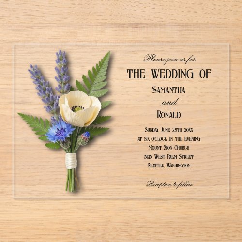 Minimalist Acrylic Wildflower Garden Wedding Invitations