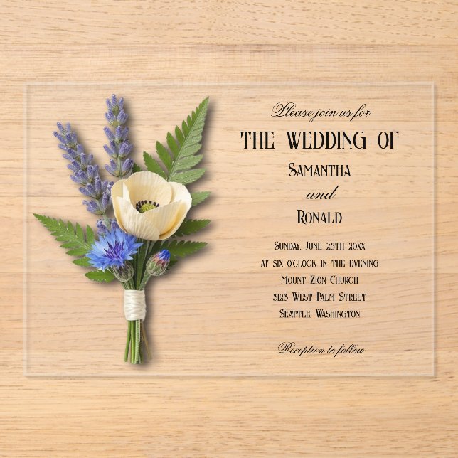 Minimalist Acrylic Wildflower Garden Wedding Invitations (Front)
