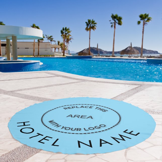 Minimalist Add Logo Hotel Name Blue Beach Towel (Pool)