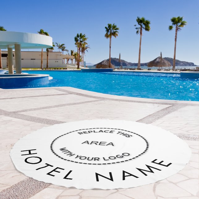 Minimalist Add Logo Hotel Name White Beach Towel (Pool)