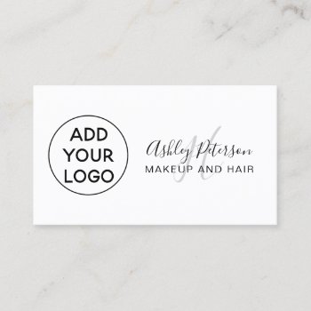 Minimalist Add Your Logo Black White Monogram Hair Business Card by girly_trend at Zazzle