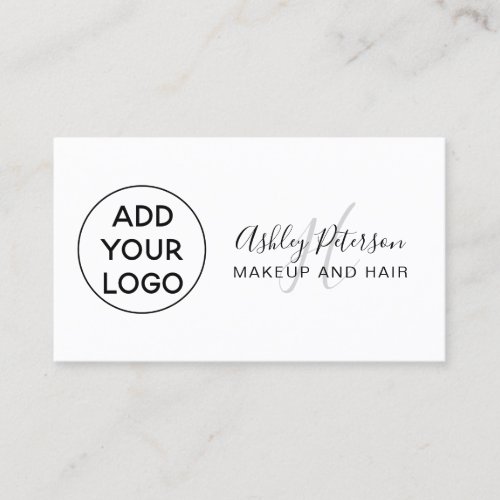 Minimalist add your logo black white monogram hair business card