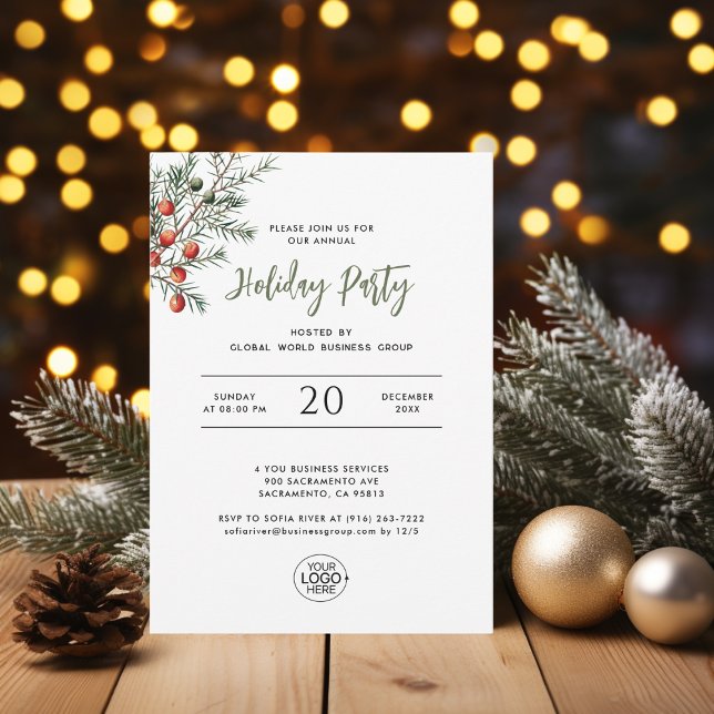 Minimalist Add Your Logo Christmas Branch Business Invitation (Minimalist Add Your Logo Christmas Branch Business Invitation)