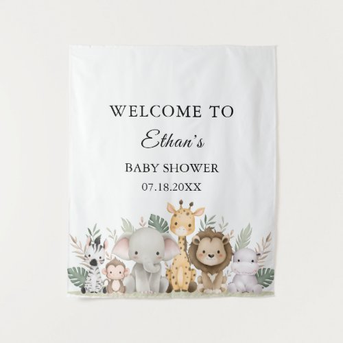 Minimalist Adventure Woodland Animals Baby Shower Tapestry