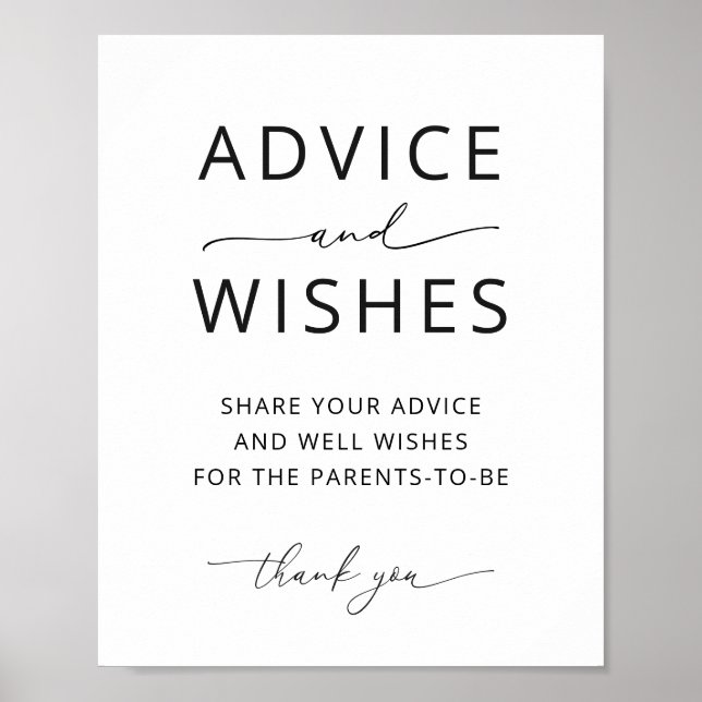 Minimalist Advice and Wishes Party Game Sign (Front)