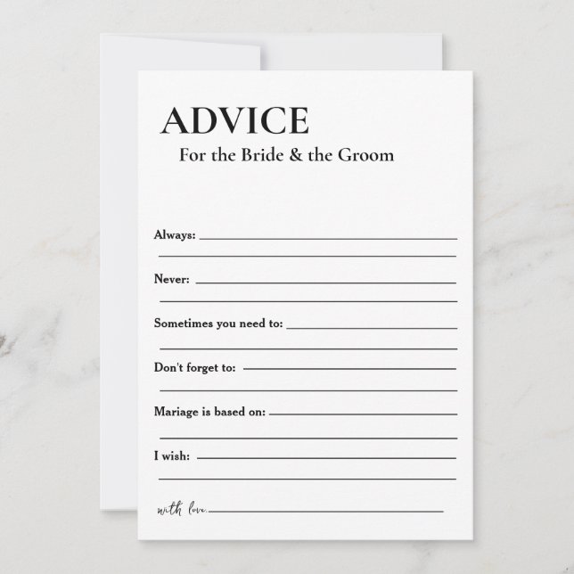 Minimalist advice for the bride and the groom invitation (Front)