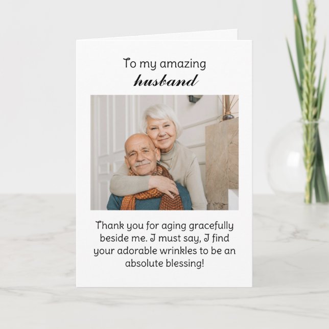 Minimalist Aging Gracefully Photo Anniversary  Card (Front)