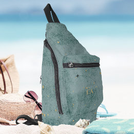 Minimalist Airplane Dusty Blue Monogram Travel Sling Bag