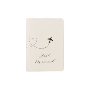 Minimalist Airplane Heart Custom Just Married Passport Holder