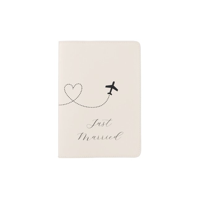 Minimalist Airplane Heart Custom Just Married Passport Holder (Front)