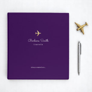 Minimalist Airplane Travels Purple 3 Ring Binder