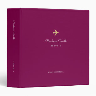 Minimalist Airplane Travels Wine-Color 3 Ring Binder