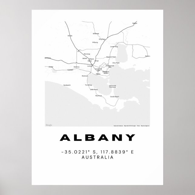 Minimalist Albany Map with Coordinates Poster (Front)