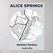 Minimalist Alice Springs Modern White Black Map 