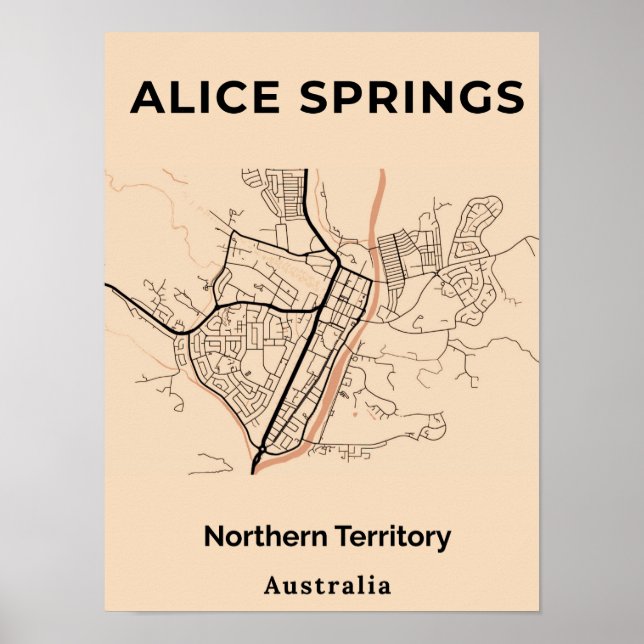 Minimalist Alice Springs Orange Black Map Poster (Front)