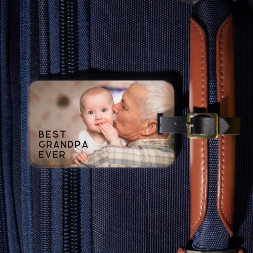 Minimalist All Caps Best Grandpa Ever Photo Luggage Tag