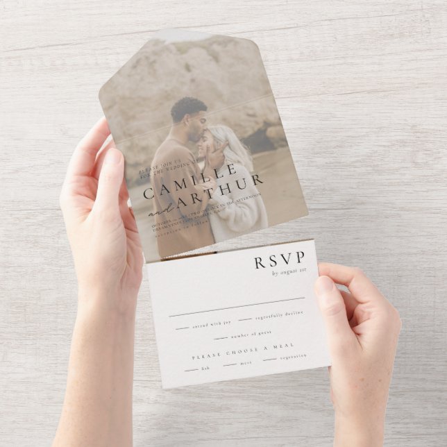 Minimalist All In One RSVP Wedding Invitation (Tearaway)