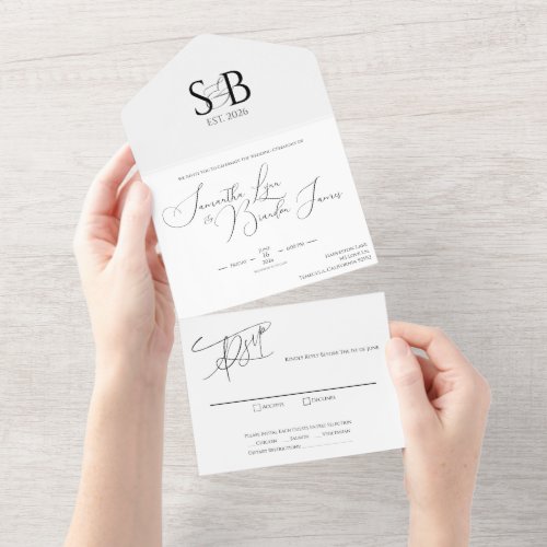 Minimalist All In One Wedding Invitation RSVP card