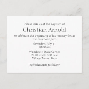 Minimalist All Text Latter-day Saint Primary Child Invitation Postcard
