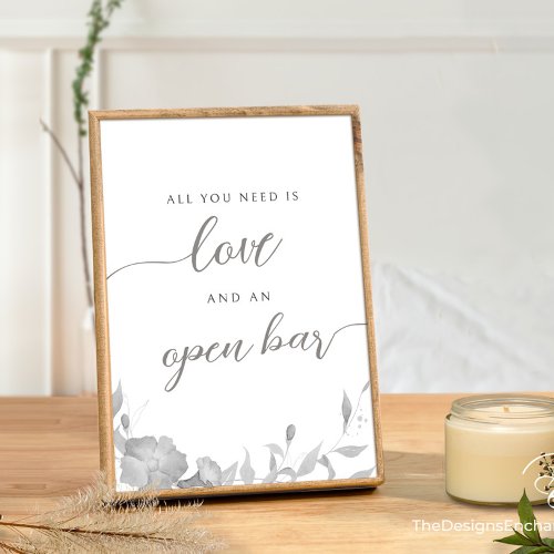 Minimalist All you need is Love and Open Bar Sign Invitation