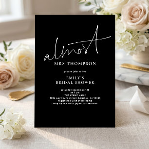 Minimalist Almost Mrs Black Bridal Shower Invitation