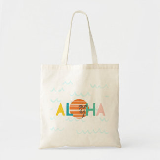 Minimalist "Aloha" Sunset & Palm Tree Graphic Tote Bag