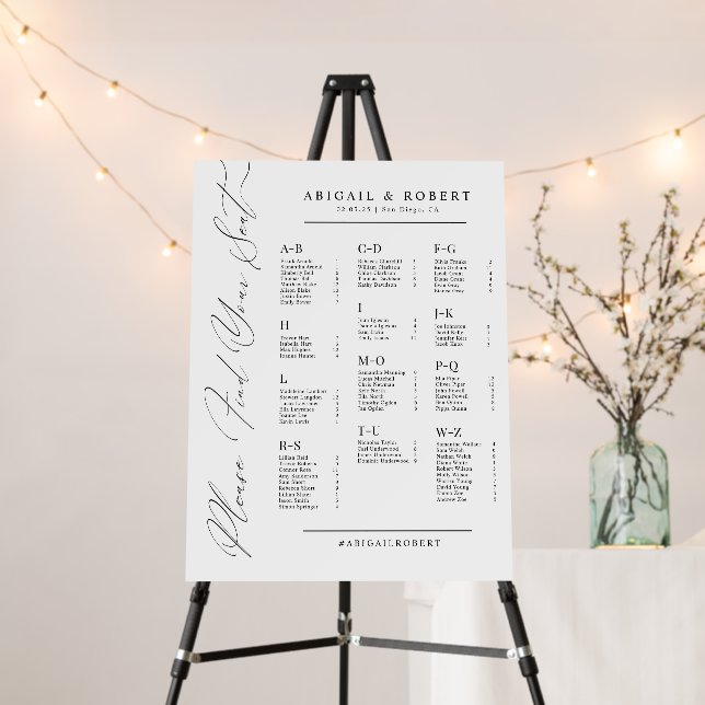 Minimalist Alphabetical Wedding Seating Chart Foam Board (In Situ (Stand))