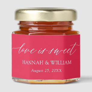 Minimalist Amaranth Pink Love is sweet Wedding Honey Jar Favors