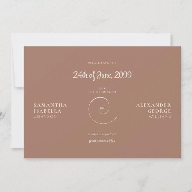 Minimalist Ampersand Mocha Mousse Timeless Wedding Save The Date (Front)