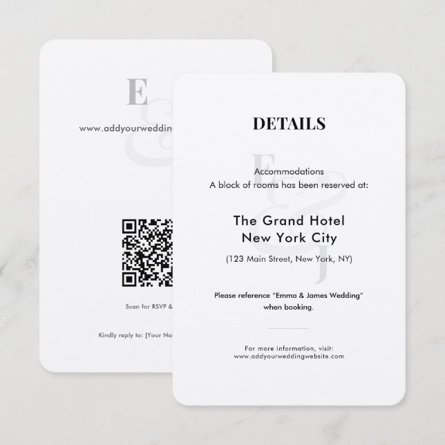 Minimalist Ampersand Wedding | Accommodation Card (Front/Back)