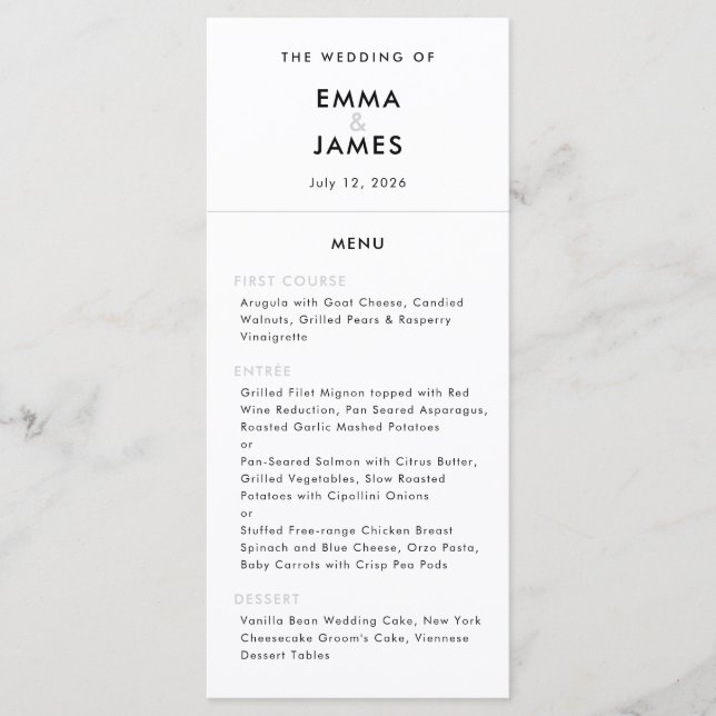Minimalist Ampersand Wedding | Elegant Menu (Front)