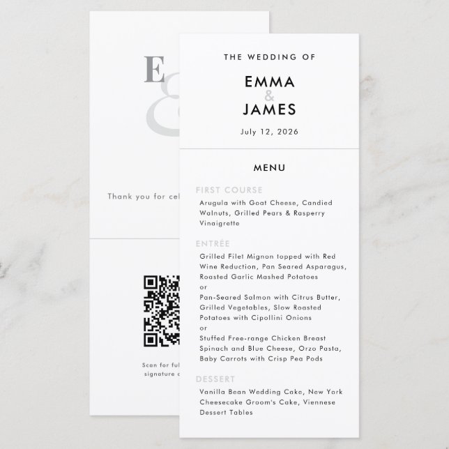 Minimalist Ampersand Wedding | QR Code | Elegant Menu (Front/Back)