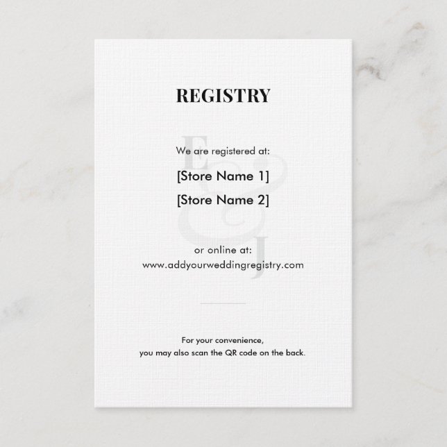 Minimalist Ampersand Wedding | Registry | QR Code Enclosure Card (Front)