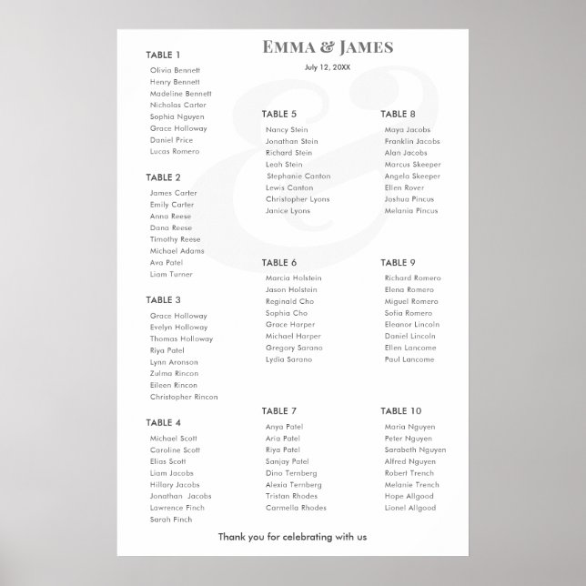 Minimalist Ampersand Wedding | Seating Chart | 10 (Front)