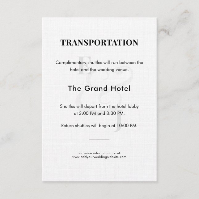 Minimalist Ampersand Wedding | Shuttle Details Enclosure Card (Front)