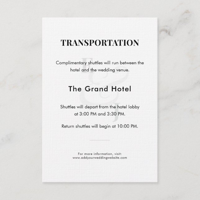 Minimalist Ampersand Wedding | Transport QR Code Enclosure Card (Front)