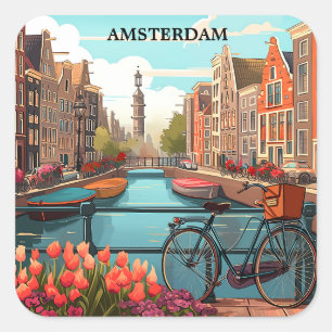 Minimalist Amsterdam Holland Canal View Vintage Square Sticker