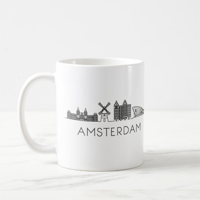 Minimalist Amsterdam Skyline Silhouette Coffee Mug (Left)