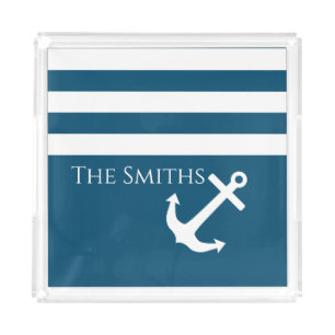 Minimalist Anchor & Stripes Nautical Acrylic Tray