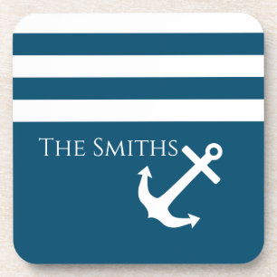 Minimalist Anchor & Stripes Nautical Beverage Coaster