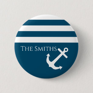 Minimalist Anchor & Stripes Nautical Button