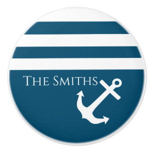 Minimalist Anchor & Stripes Nautical Ceramic Knob