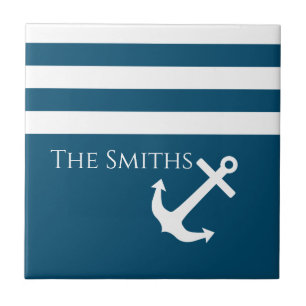 Minimalist Anchor & Stripes Nautical Ceramic Tile