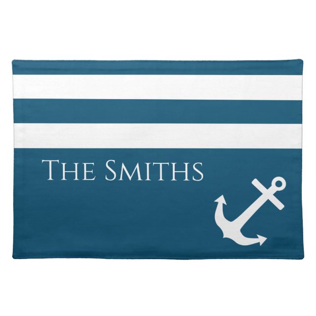 Minimalist Anchor & Stripes Nautical Cloth Placemat (Front)