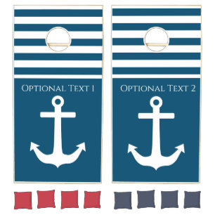 Minimalist Anchor & Stripes Nautical Cornhole Set