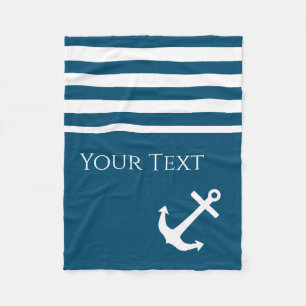 Minimalist Anchor & Stripes Nautical Fleece Blanket