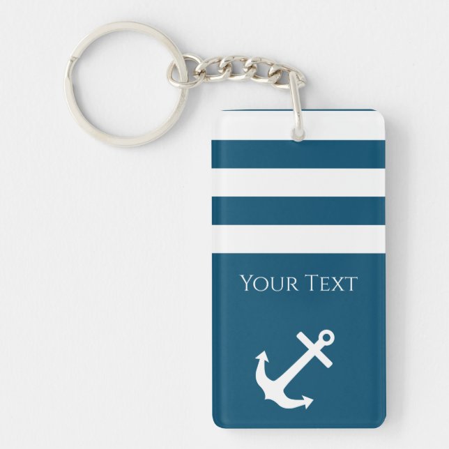 Minimalist Anchor & Stripes Nautical Keychain (Front)